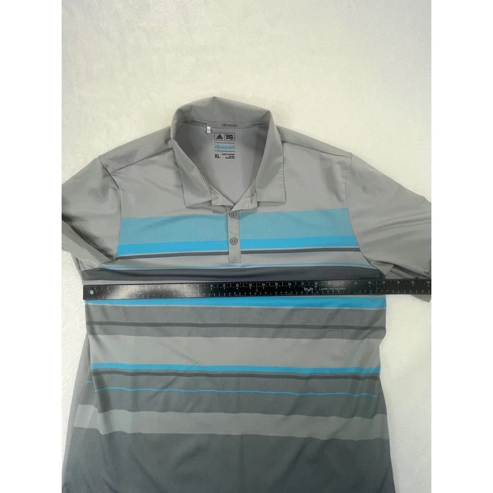 Adidas ClimaCool Golf Polo‎ Shirt Mens XL Gray Blue Stripe Short Sleeve